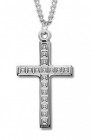 Women's Sterling Silver Cross Necklace with Cubed Etching with Chain Options