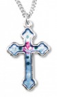 Women's Sterling Silver Blue Enamel Cross Necklace with Floral Design with Chain Options