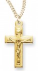 Girl's or Boy's 14kt Gold Over Sterling Silver Squared Crucifix Necklace + 13 Inch Gold Plated Chain &amp; Clasp