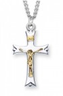 Crucifix Necklace Fancy Tip Two Tone, Sterling Silver with Chain