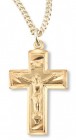 Women's 14kt Gold Over Sterling Silver Small Crucifix Necklace with Etching + 18 Inch Gold Plated Chain &amp; Clasp