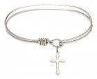 First Communion Silver Cable Bangle Bracelet with a Small Budded Tip Cross Charm