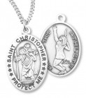 Girl's Oval Double-Sided Tennis Necklace with Saint Christopher Sterling Silver