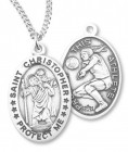 Girl's Oval Double-Sided Volleyball Necklace with Saint Christopher in Sterling Silver