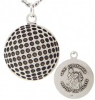 Golf Ball Shaped Necklace with Saint Christopher Back in Sterling Silver