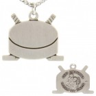 Hockey Themed Stick and Puck Necklace with Saint Christopher Back in Sterling Silver