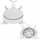 Hockey Themed Stick and Puck Necklace with Saint Sebastian Back in Sterling Silver