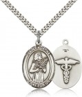 Men's Sterling Silver Saint Agatha Oval Medal with Caduceus