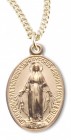 Women's 14kt Gold Over Sterling Silver Small Oval Miraculous Necklace + 18 Inch Gold Plated Chain &amp; Clasp