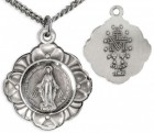 Women's Sterling Silver Floral Edge Miraculous Pendant  with Chain Options