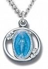 Women's Sterling Silver Blue Enamel Miraculous Cut Out Necklace Round with Chain Options