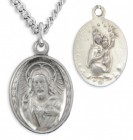 Women's Sterling Silver Oval Sacred Heart of Jesus Necklace with Chain Options