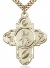 Sports 5 Way Cross St Sebastian Medal, Gold Filled