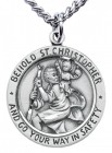 Men's Sterling Silver Round Saint Christopher Necklace