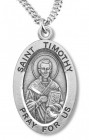 Boy's St. Timothy Necklace Oval Sterling Silver with Chain