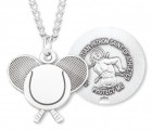 Tennis Rackets Necklace with Saint Sebastian Back in Sterling Silver