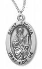 Women's Sterling Silver Saint Cecilia Oval Necklace with Chain Options