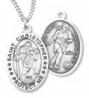 Women's Sterling Silver Saint Christopher Soccer Oval Necklace