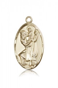 Men's Large 14 Karat Gold Saint Christopher Pendant [BL5260]