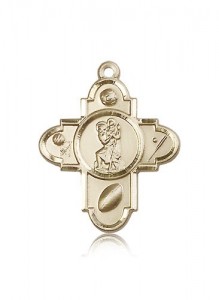 Sports 5 Way Cross St Christopher Medal, 14 Karat Gold [BL6515]