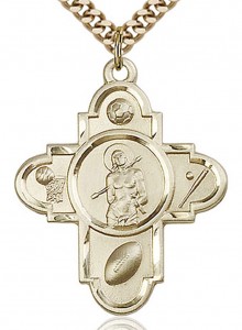 Sports 5 Way Cross St Sebastian Medal, Gold Filled [BL6505]