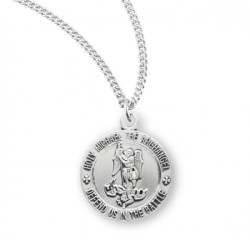 Men's Pewter Oval St. Christopher Medal with Blue Enamel + 24 2.4mm Rhodium Plate Chain + Clasp